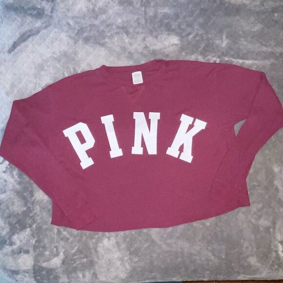 VS Pink Oversized Thermal Long Sleeve Crop Top - Picture 2 of 9